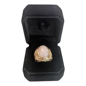 VTG SX Sally C Treasures Milky Rose Quartz Gold Tone Statement Ring Women's 7